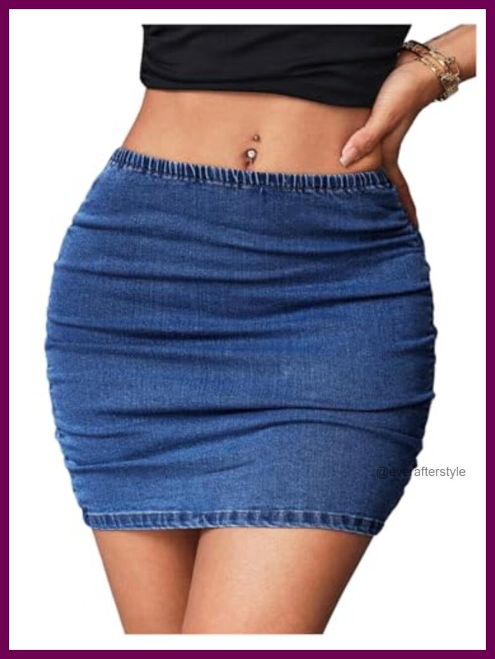 SHENHE Women's Y2k Denim Mini Skirt Bodycon Ruched Stretchy Jean Skirt